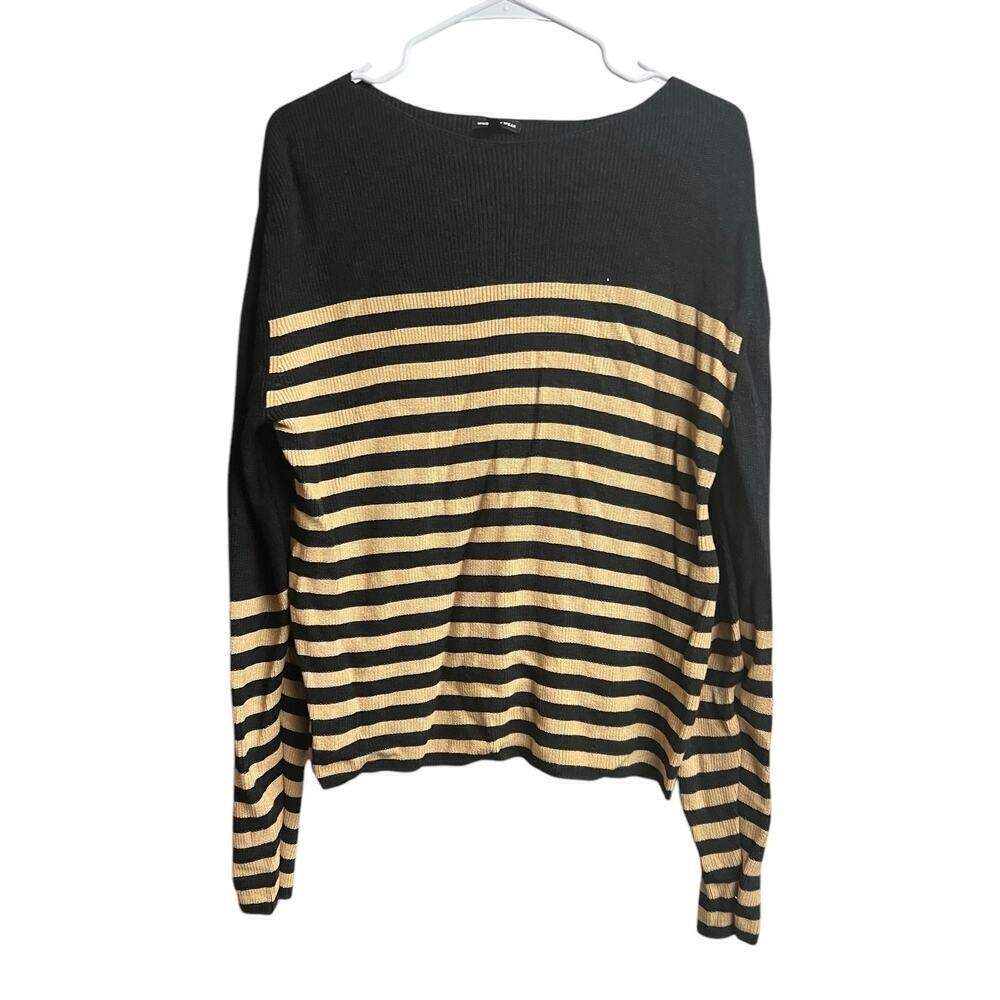 Who What Wear Beige Black Striped Sweater Large Long Sleeves